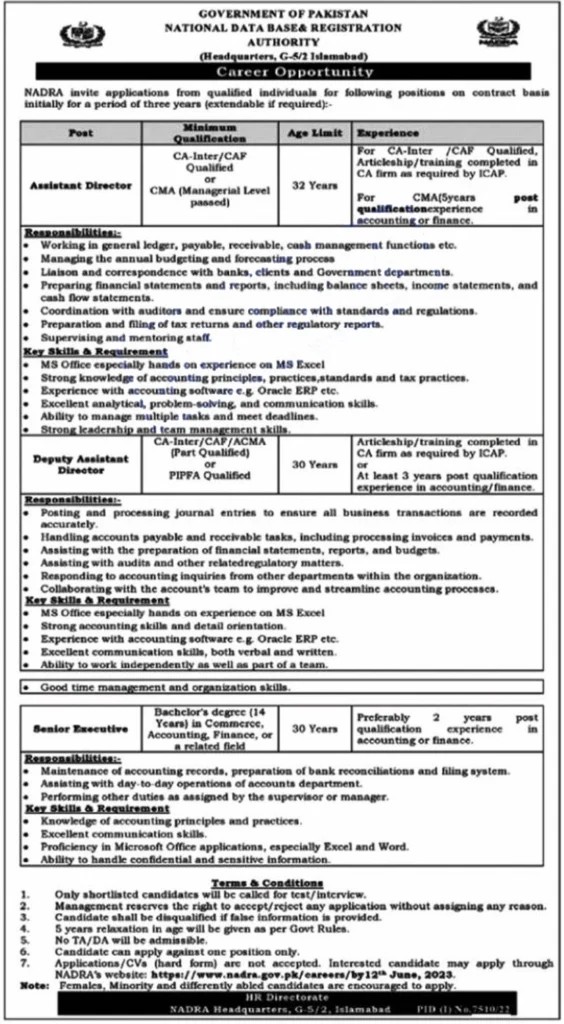 NADRA Jobs 2023 Applications Form