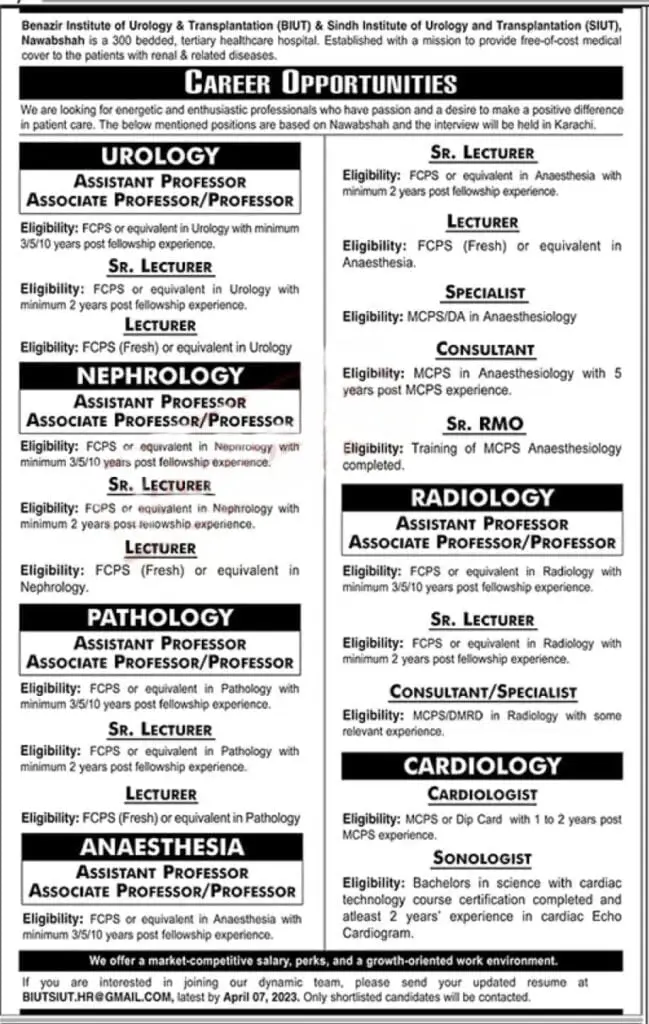 Sindh Institute of Urology and Transplantation SIUT Jobs 2023