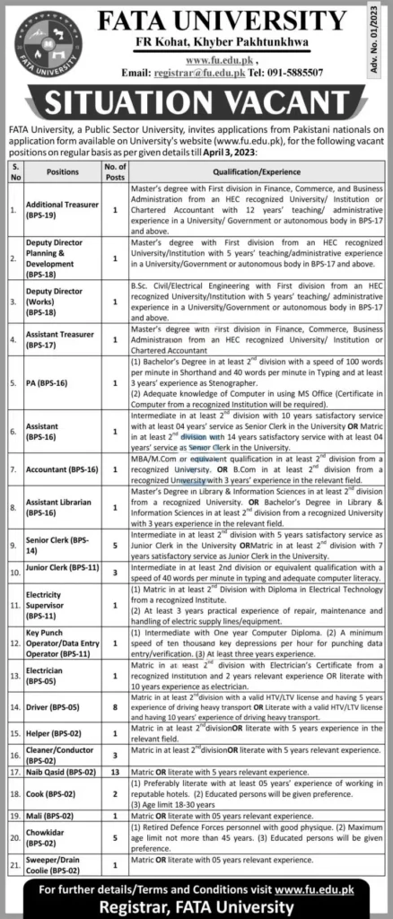 Fata University FU Jobs 2023