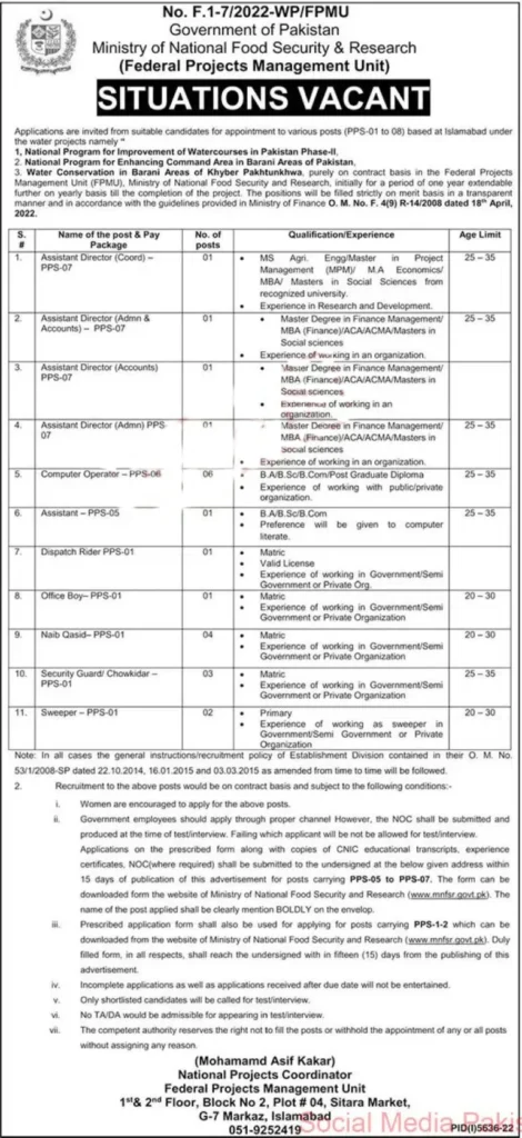 Ministry of National Food Security and Research Jobs 2023