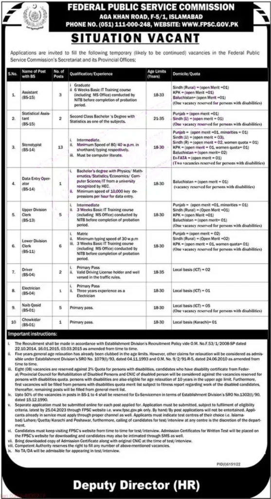 FPSC Jobs 2023 Internal Recruitment Jobs 2023