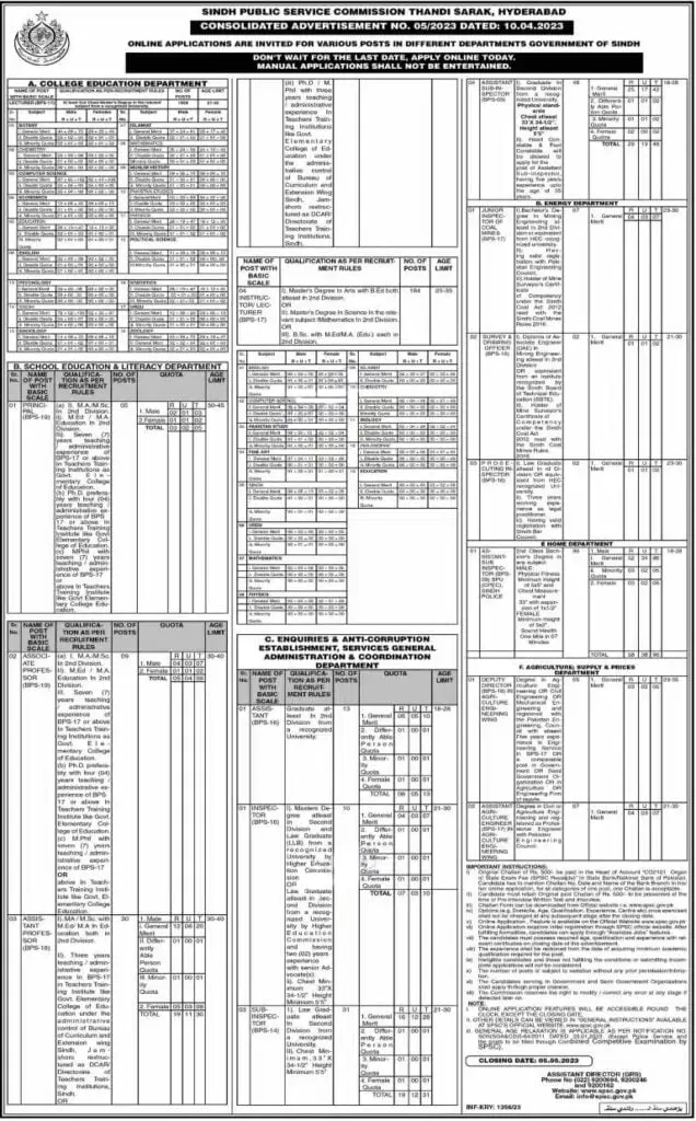 Sindh Public Service Commission SPSC Jobs 2023