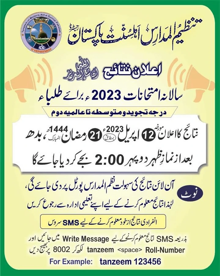 Tanzeem ul Madaris Result 2023: By Roll Number