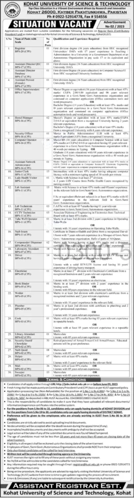 Kohat University of Science and Technology Jobs 2023