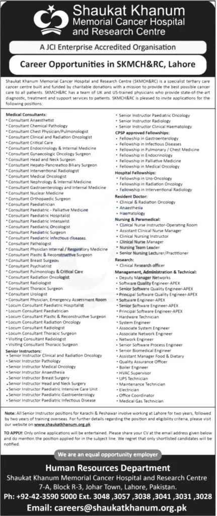 Shaukat Khanum Memorial Cancer Hospital Jobs 2023