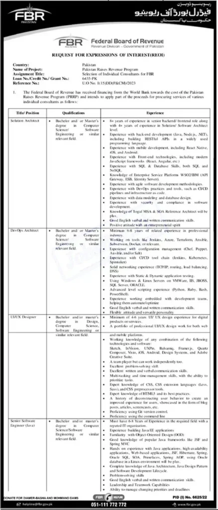 FBR Jobs 2023 – Federal Board of Revenue