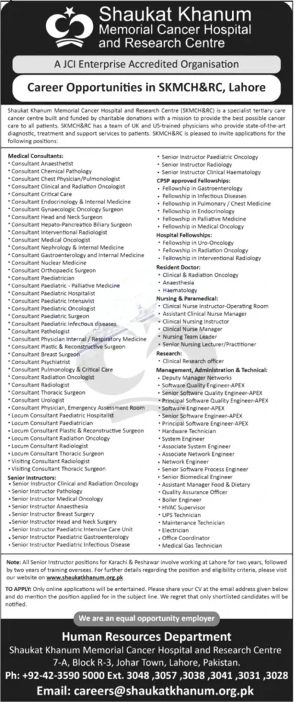 Shaukat Khanum Memorial Cancer Hospital Jobs 2023