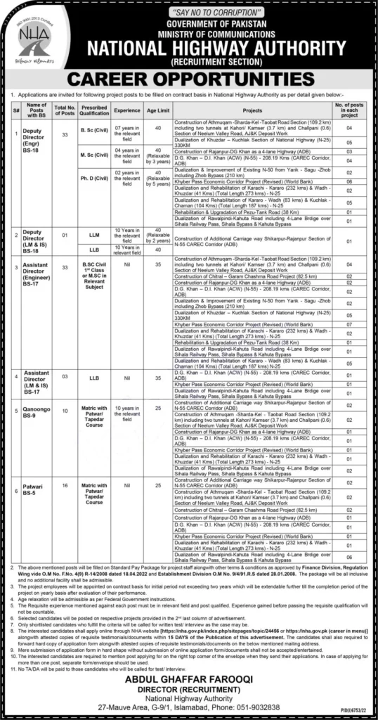 National Highway Authority NHA Jobs 2023