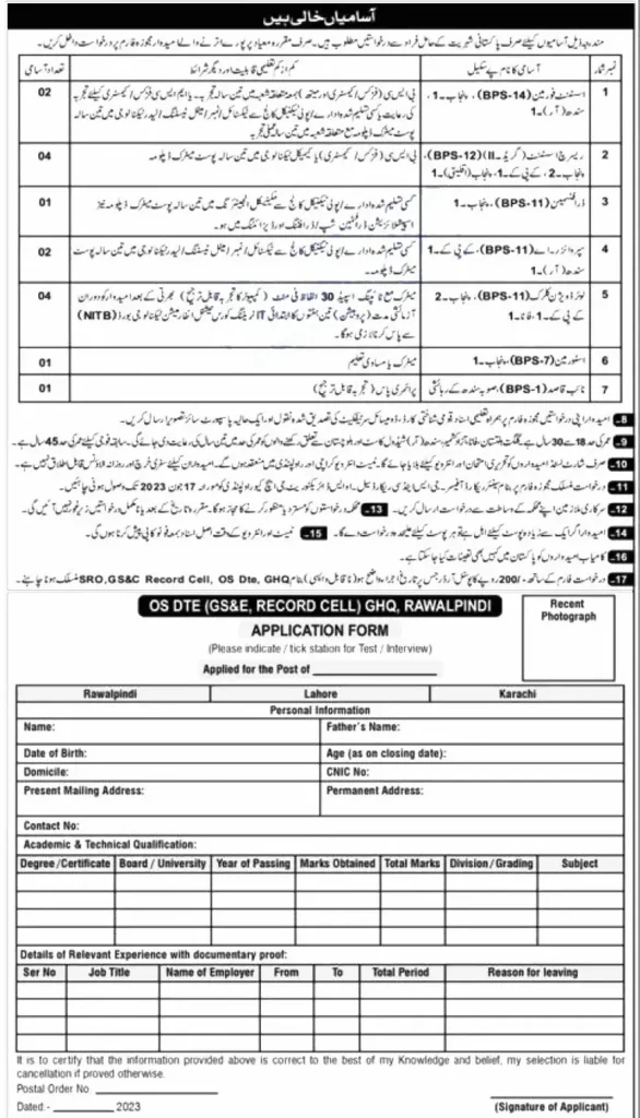 Pakistan Army Headquarters GHQ Rawalpindi Jobs 2023