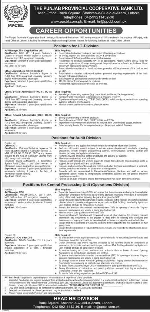 Punjab Provincial Cooperative Bank Limited Jobs 2023