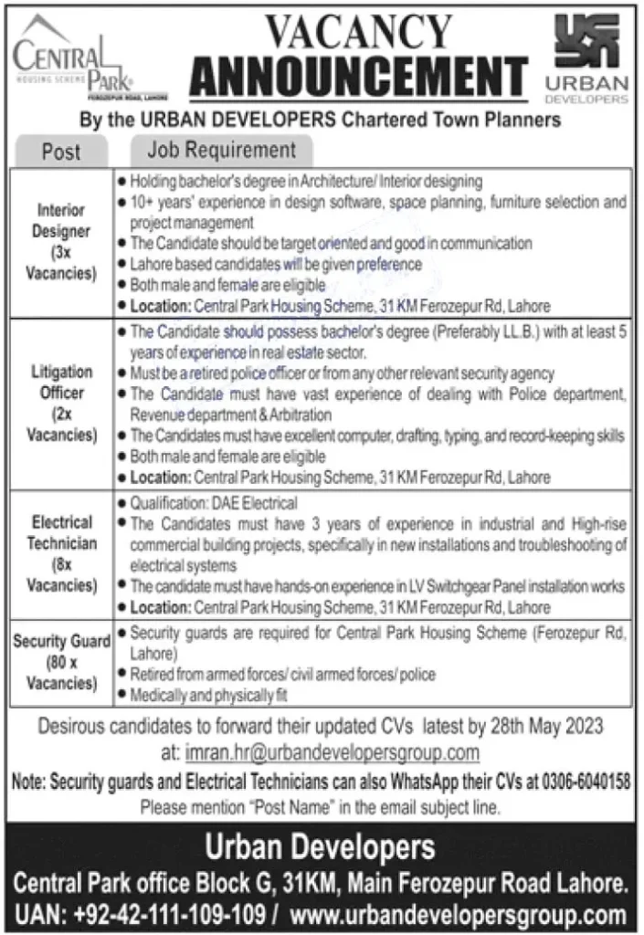 Urban Developers Jobs 2023 May Recruitment