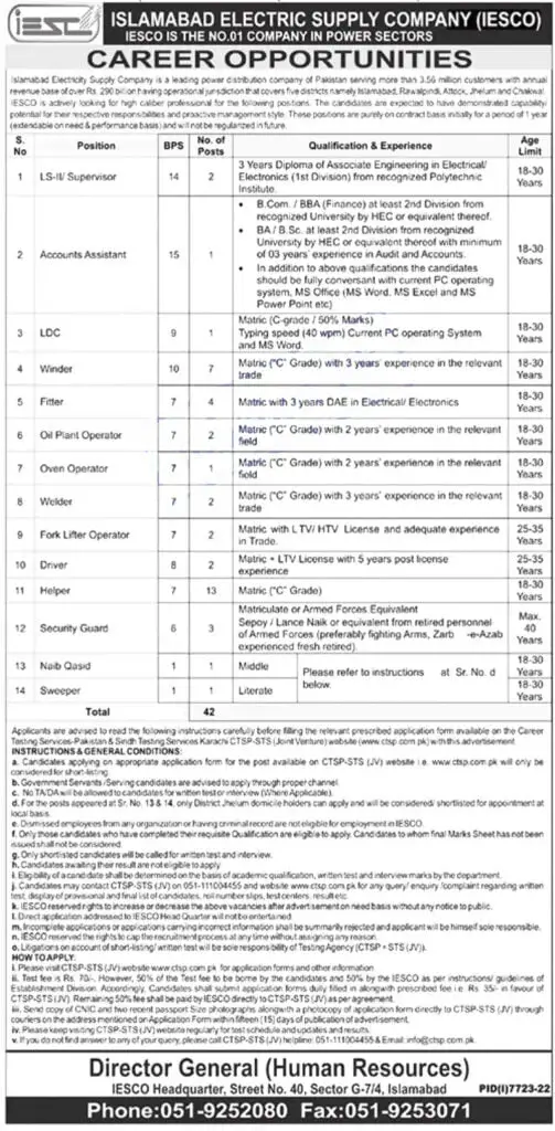 IESCO Jobs 2023 Islamabad Electric Supply Company