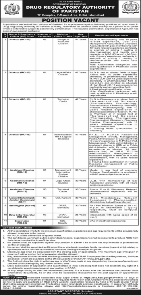 Drug Regulatory Authority of Pakistan Jobs 2023