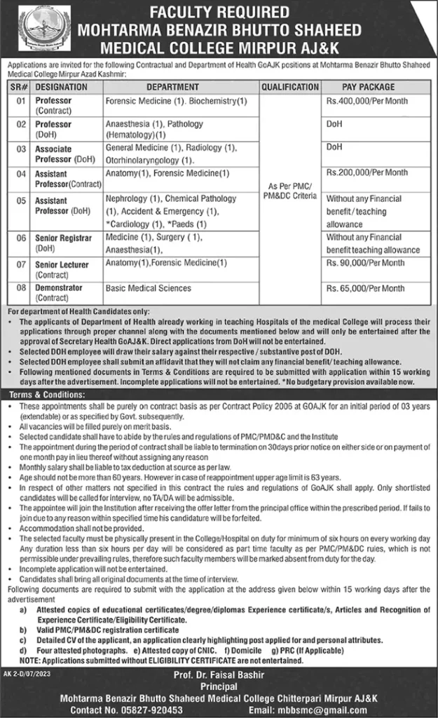 Mohtarma Benazir Bhutto Shaheed Medical College Jobs 2023