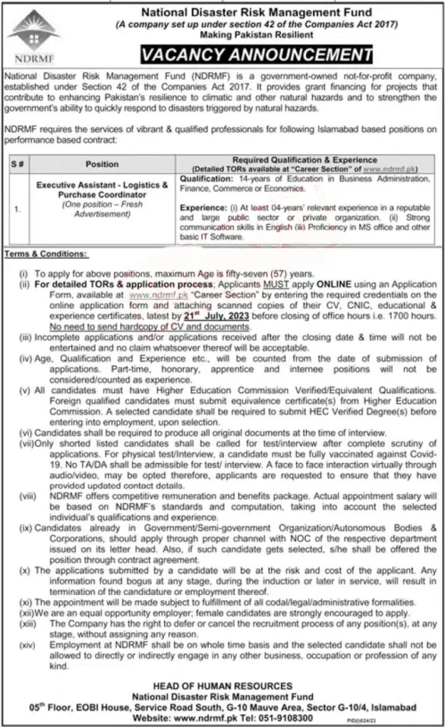 National Disaster Risk Management Fund Jobs 2023