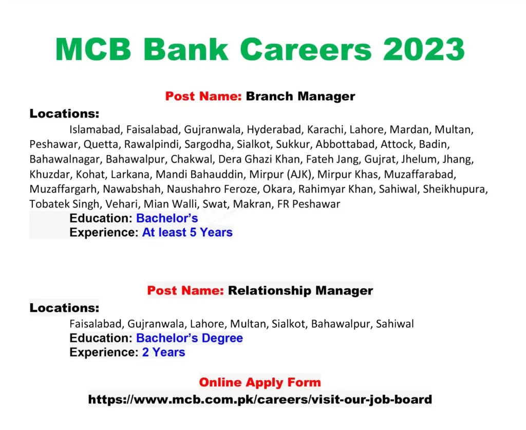 MCB Bank Jobs 2023 Apply - New Best Opportunity