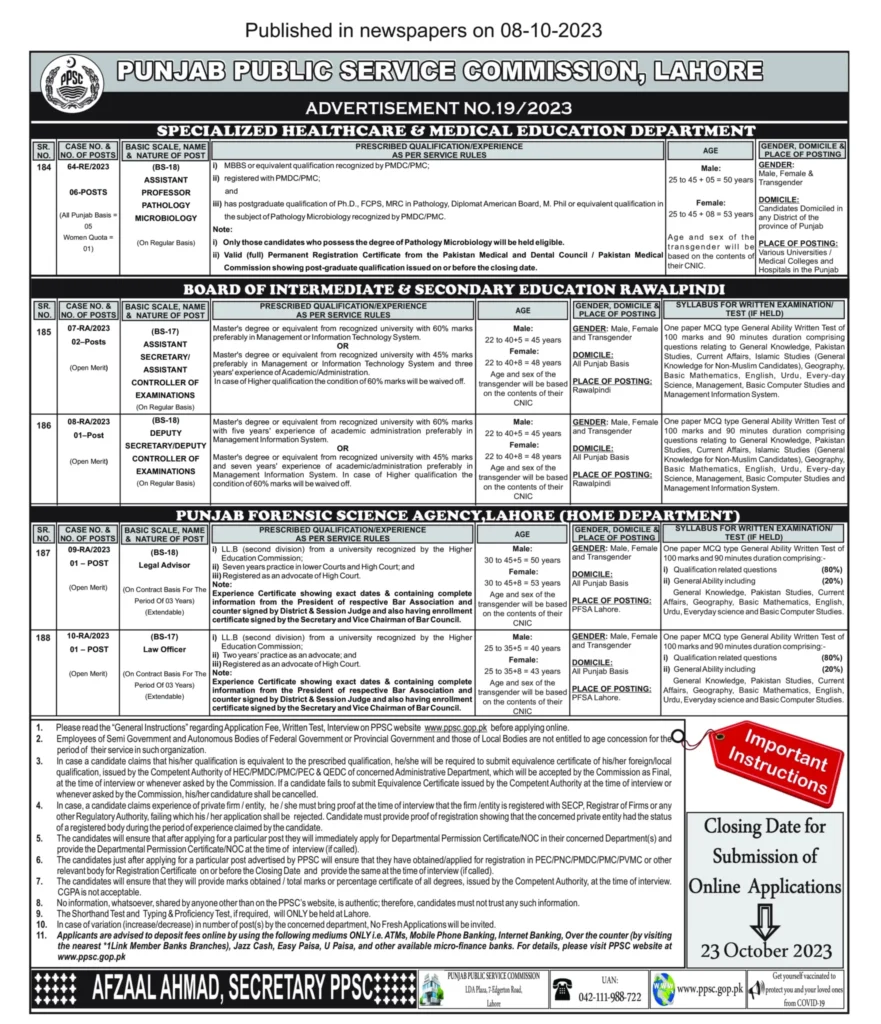 PPSC Jobs Advertisement 2023 Latest Vacancies