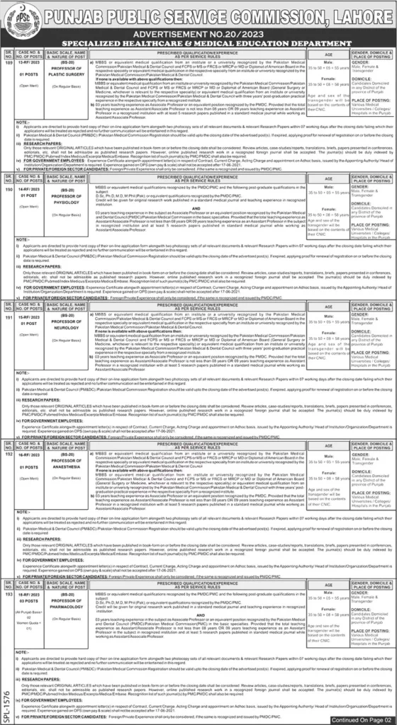 PPSC Jobs Advertisement