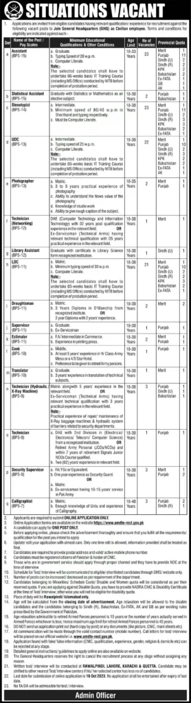 Pak Army Civilians Latest Jobs Advertisement