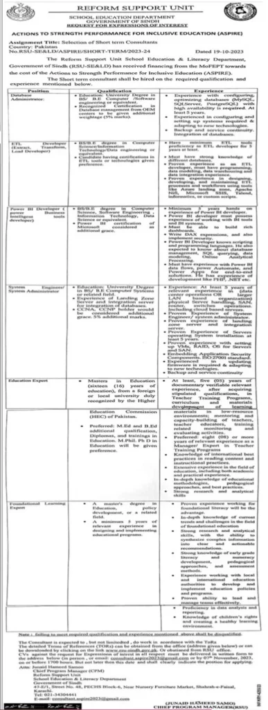 School Education Department Karachi Jobs 2023 Advertisement