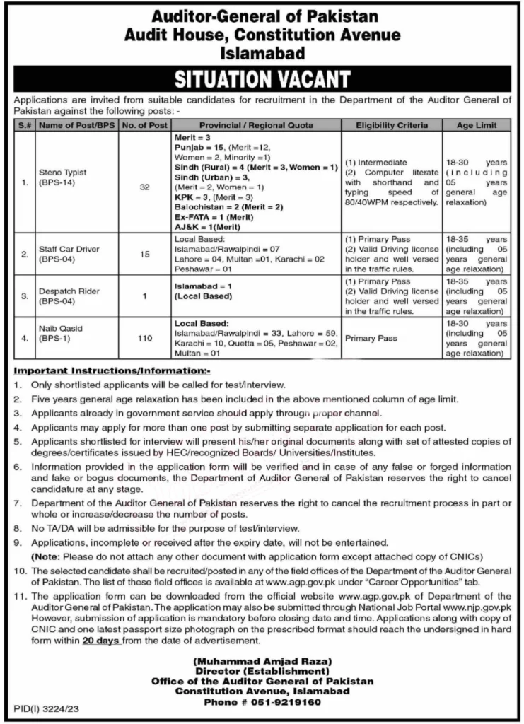 Auditor General Of Pakistan AGP Jobs 2023 Advertisement