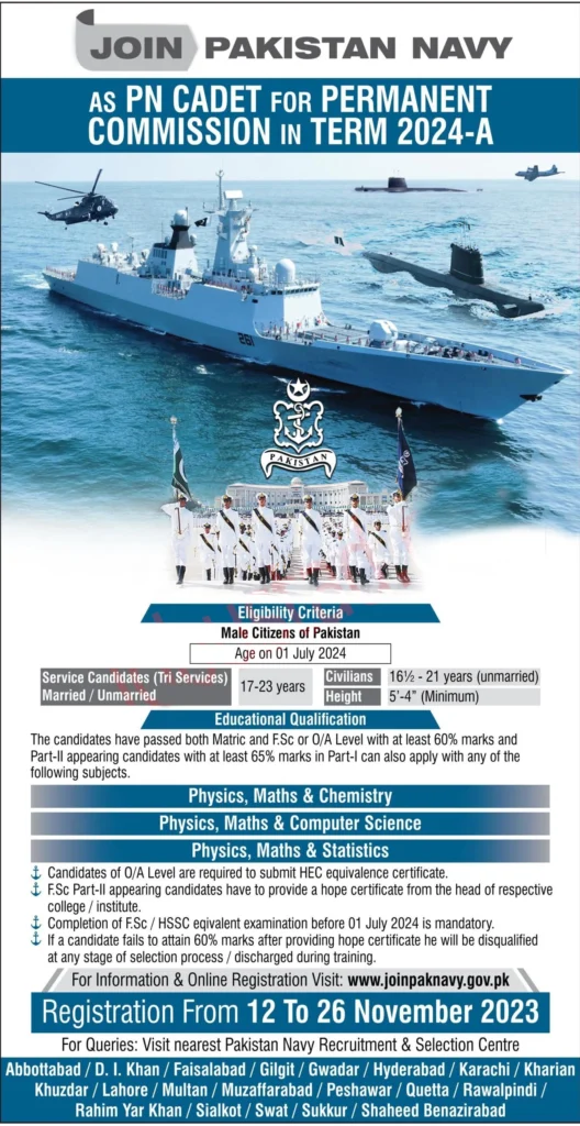 Join Pak Navy as PN Cadet Jobs 2024 Advertisement