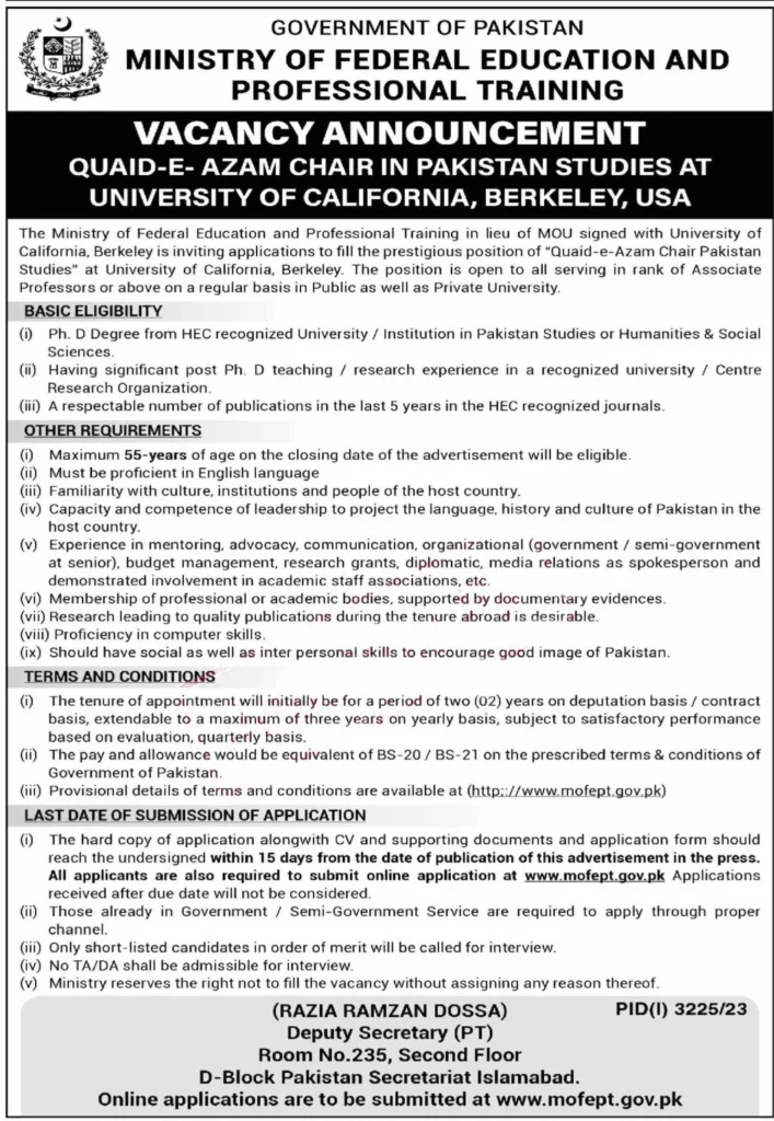 Ministry of Federal Education Jobs 2023 Advertisement