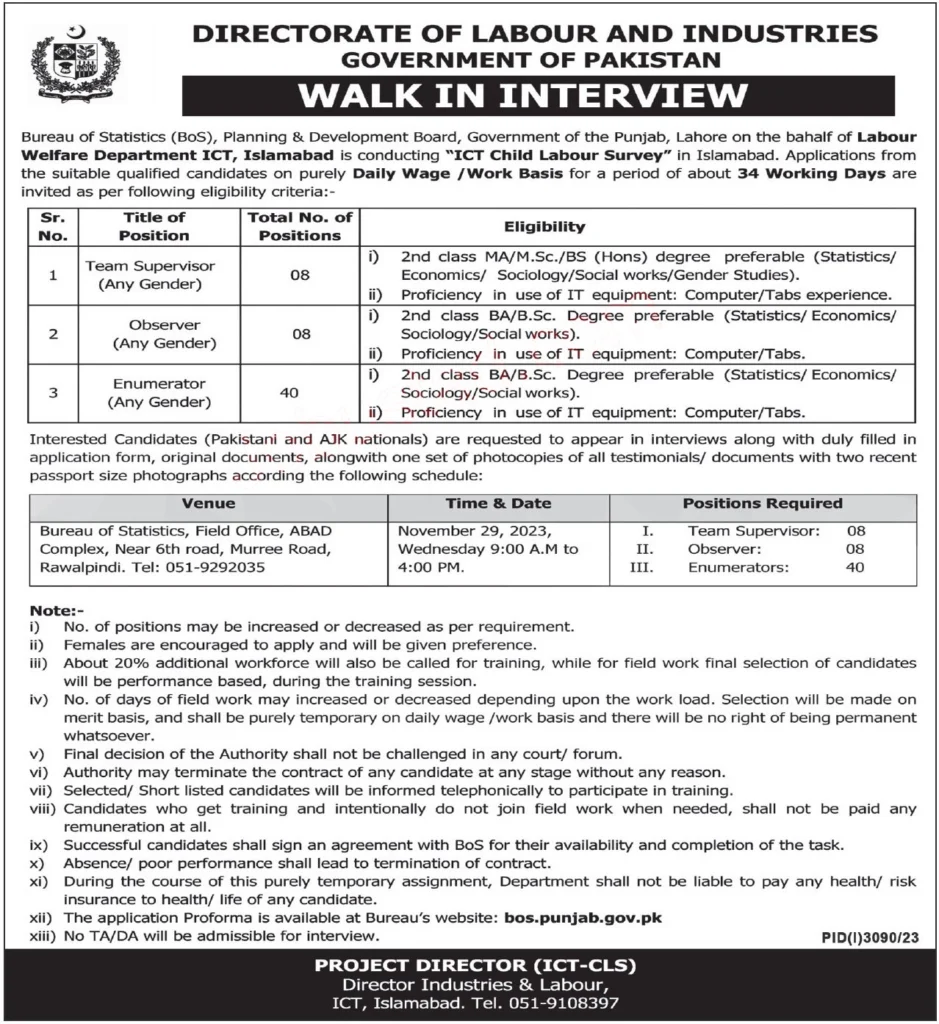 Pakistan Bureau of Statistics Jobs 2023 Advertisement