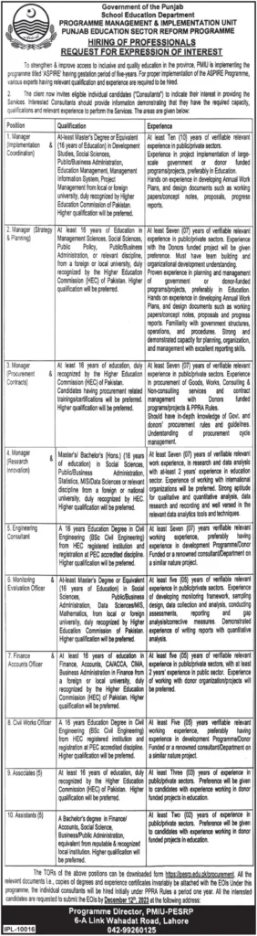 Punjab School Education Department Jobs 2023 Advertisement