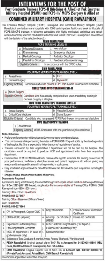 Combined Military Hospital Jobs Rawalpindi 2024 Advertisement