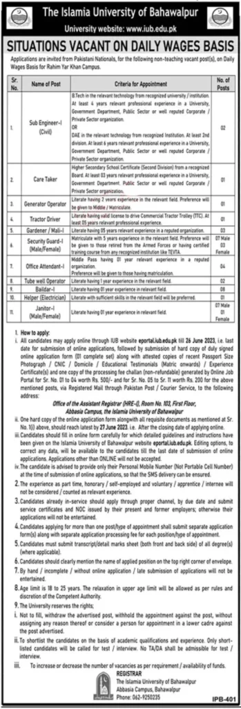 Islamia University Bahawalpur Jobs 2024 Advertisement