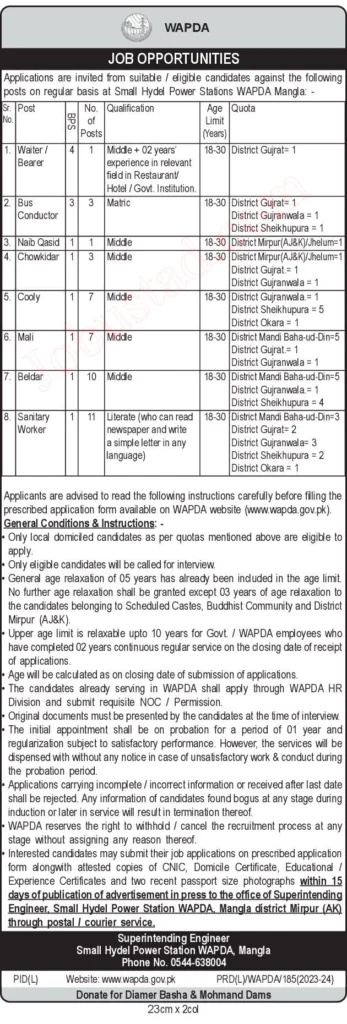 Latest WAPDA Jobs 2024 Application Form Advertisement