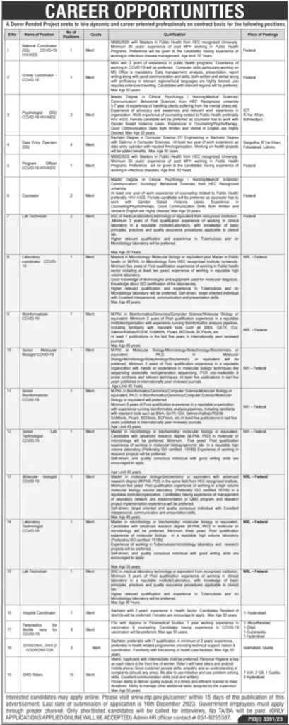 National TB Control Program Jobs 2024 Advertisement