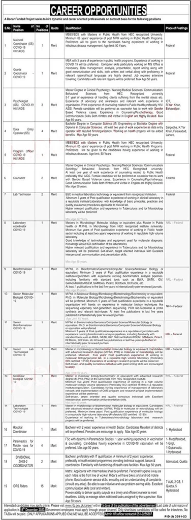 National TB Control Program Jobs Islamabad 2023 Advertisement