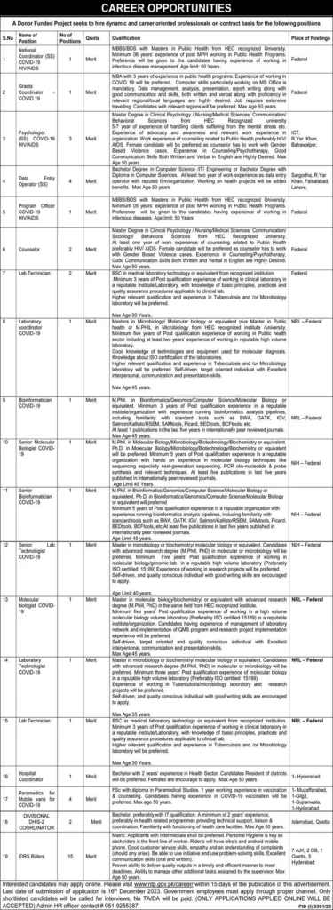 National TB Control Program NTP Jobs 2024 Advertisement