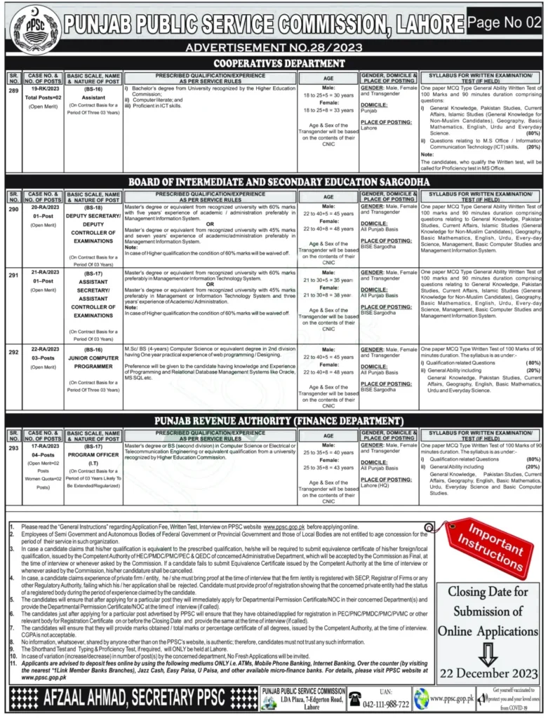 PPSC Jobs Advertisement 2024 Latest Vacancies