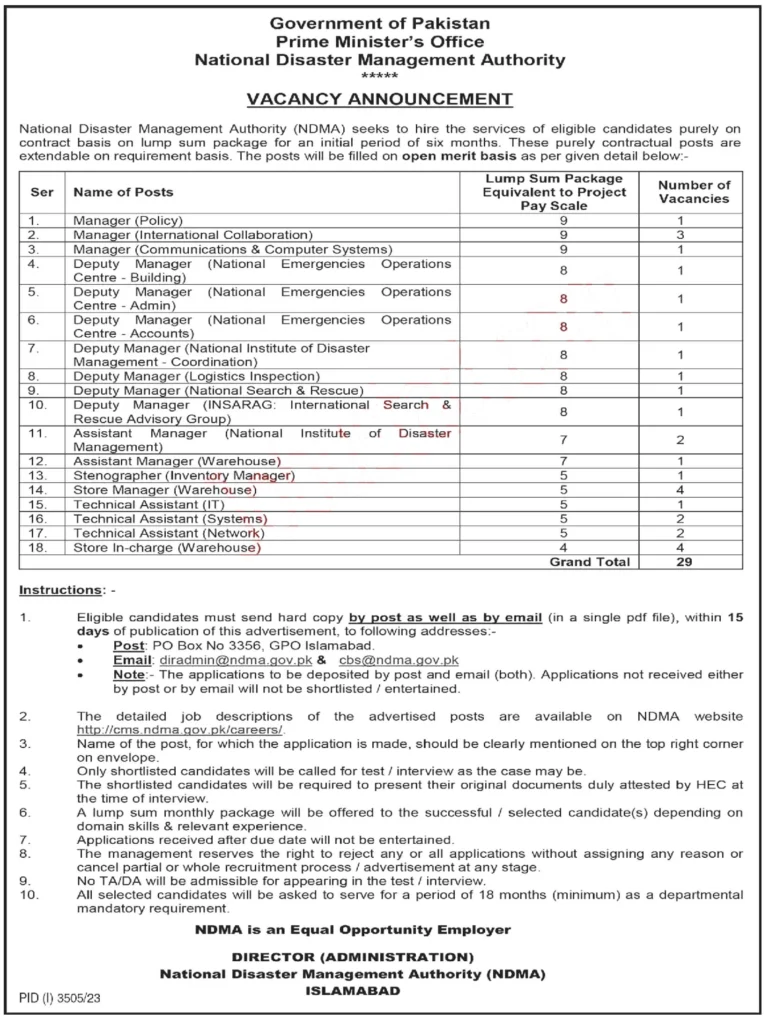 Prime Minister Office Jobs 2024 Advertisement