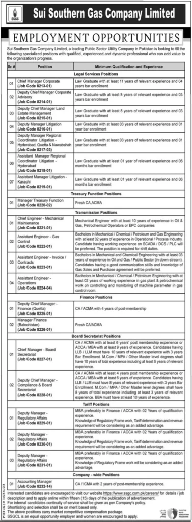 Sui Southern Gas Company SSGC Jobs 2024