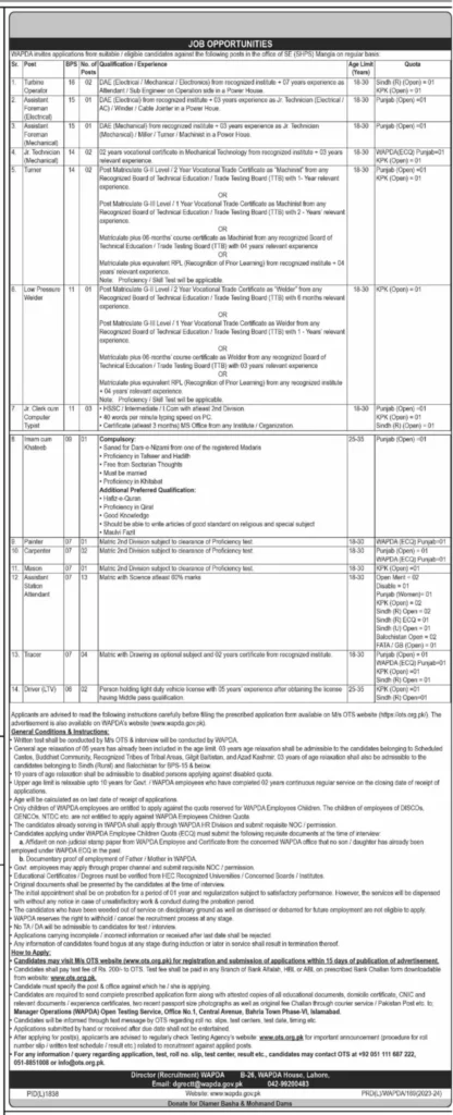 Wapda Jobs 2024 - Online Registration Advertisement